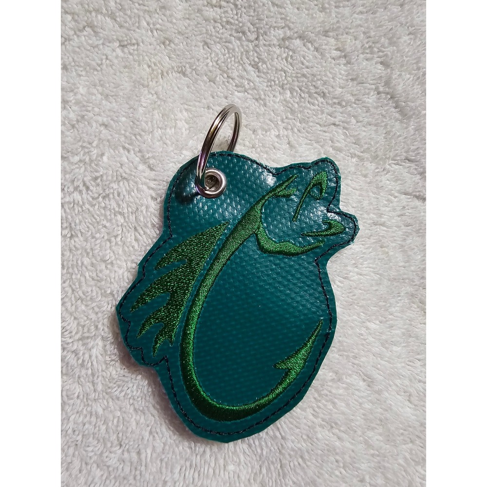 Fish‎ Hook Keychain Embroidered Green Faux Leather Fishing Key Ring